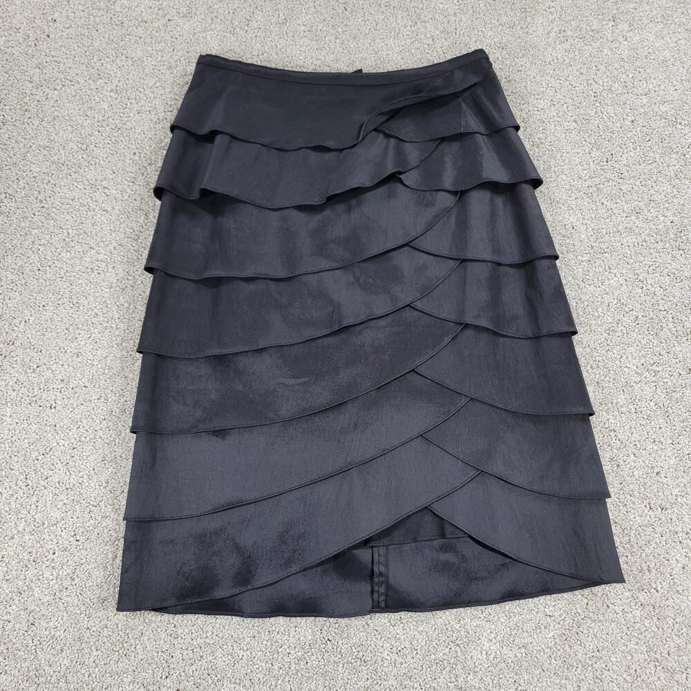 Cachet Womens Skirt Medium‎ Black Ruffle Layered Pencil Straight Career Office